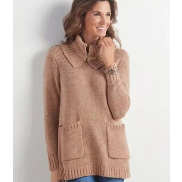 *BLUE**Soft Surroundings Wool-Blend Tunic Sweater — Shawl Neck, Pockets, Small - Picture 1 of 7
